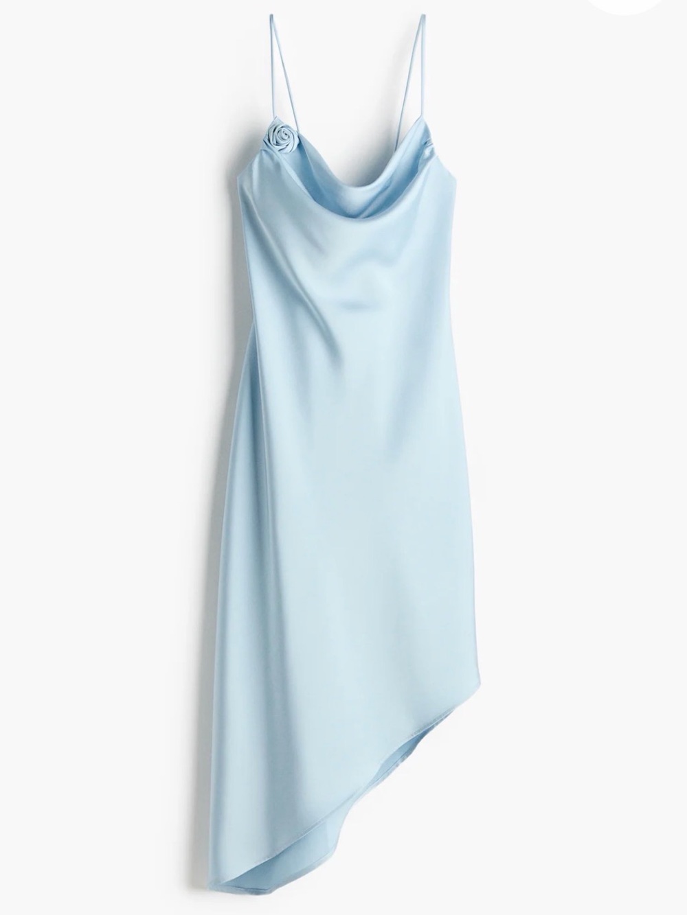 H&M Blue Satin Rosette Midi Dress Size Small